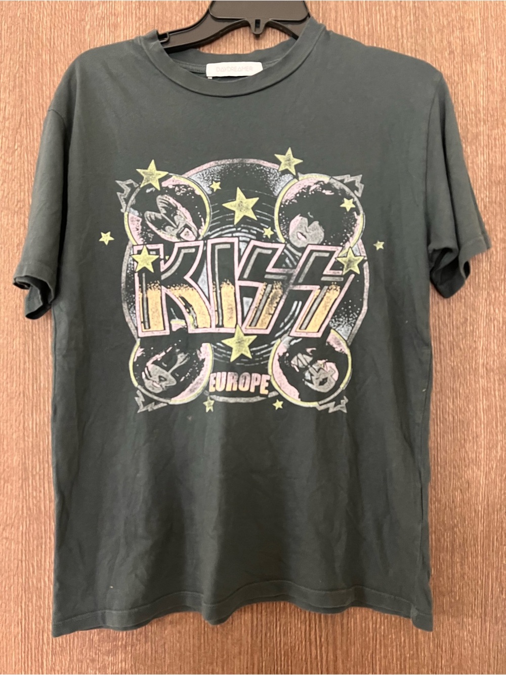 Daydreamer Black Kids Graphic Tee with Yellow & Pink KISS Europe Print
